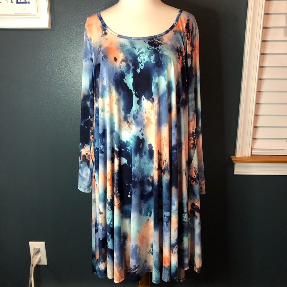 Emerald Sz 2XL Tie Dye Long Sleeve Dress